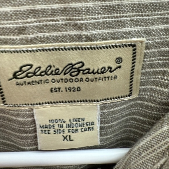 Eddie Bauer Mens Linen Button Down Shirt Olive Stripe XL - Picture 4 of 8